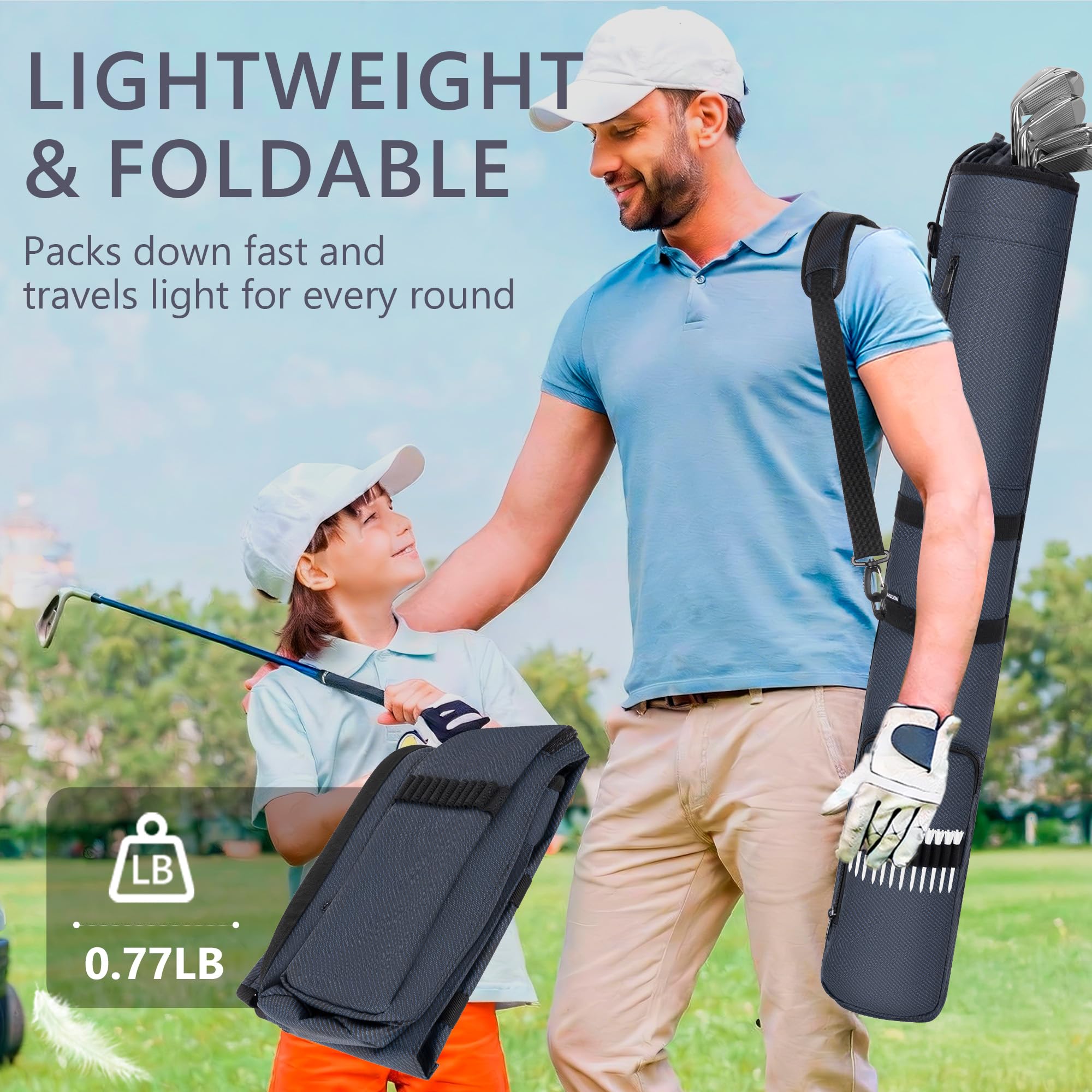 AKOZLIN bag on golf course in use showing portability and casual play
