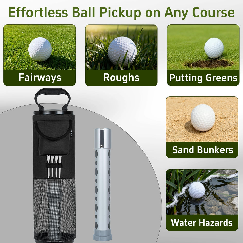 AKOZLIN beside a golf club illustrating scale and portability benefit