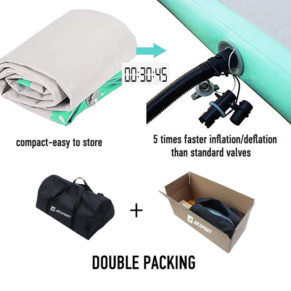 AKSPORT Velcro connector joining two mats showing expandable runway capability
