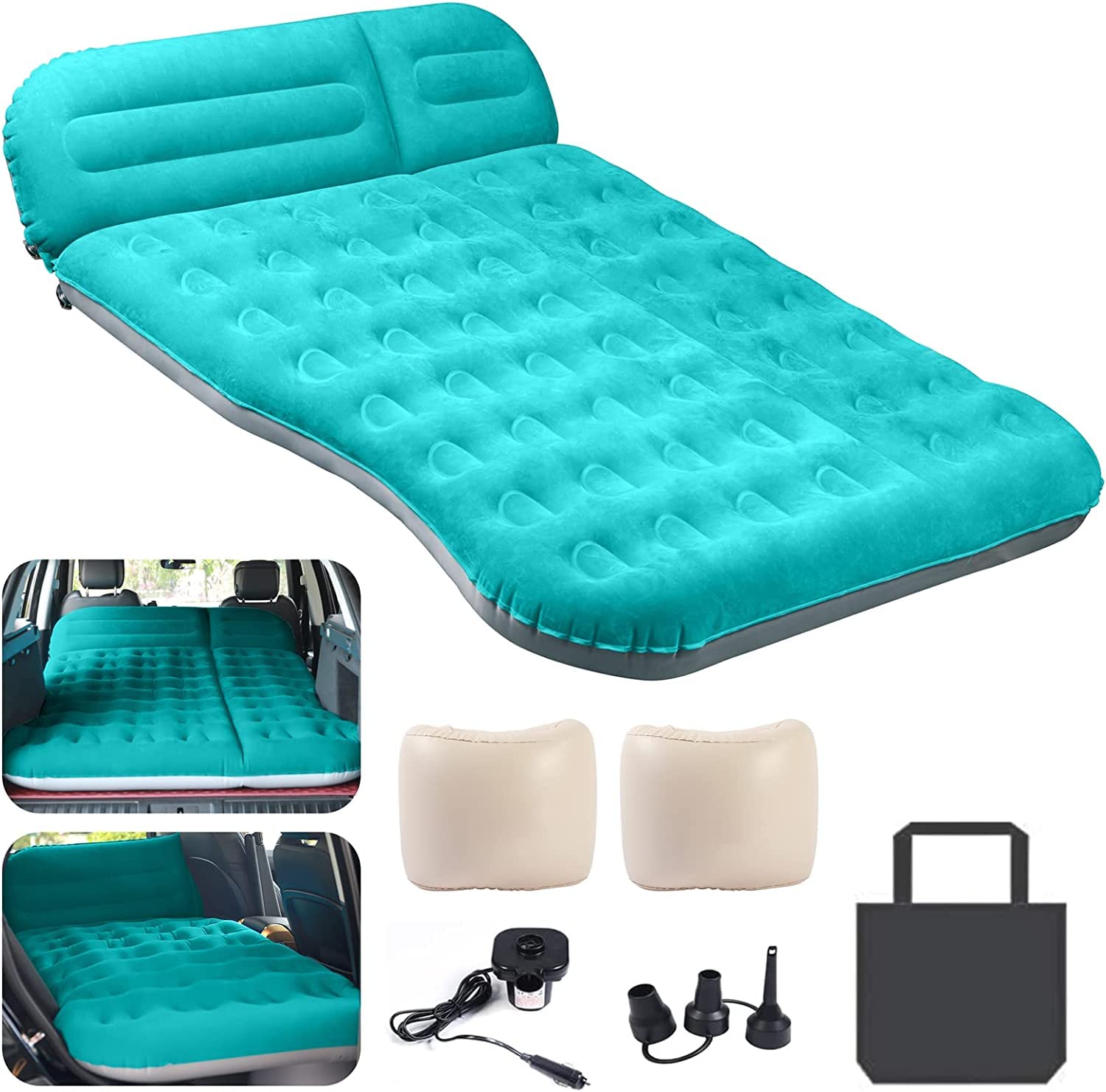AKUDY front view of inflated mattress showing full trunk coverage and comfort