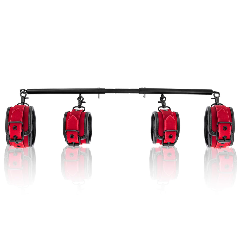 AlatinGlow front view of red spreader bar showing full product and straps, supports safer stretching