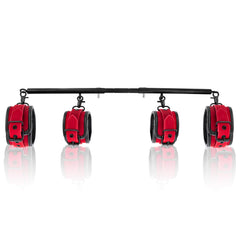AlatinGlow front view of red spreader bar showing full product and straps, supports safer stretching