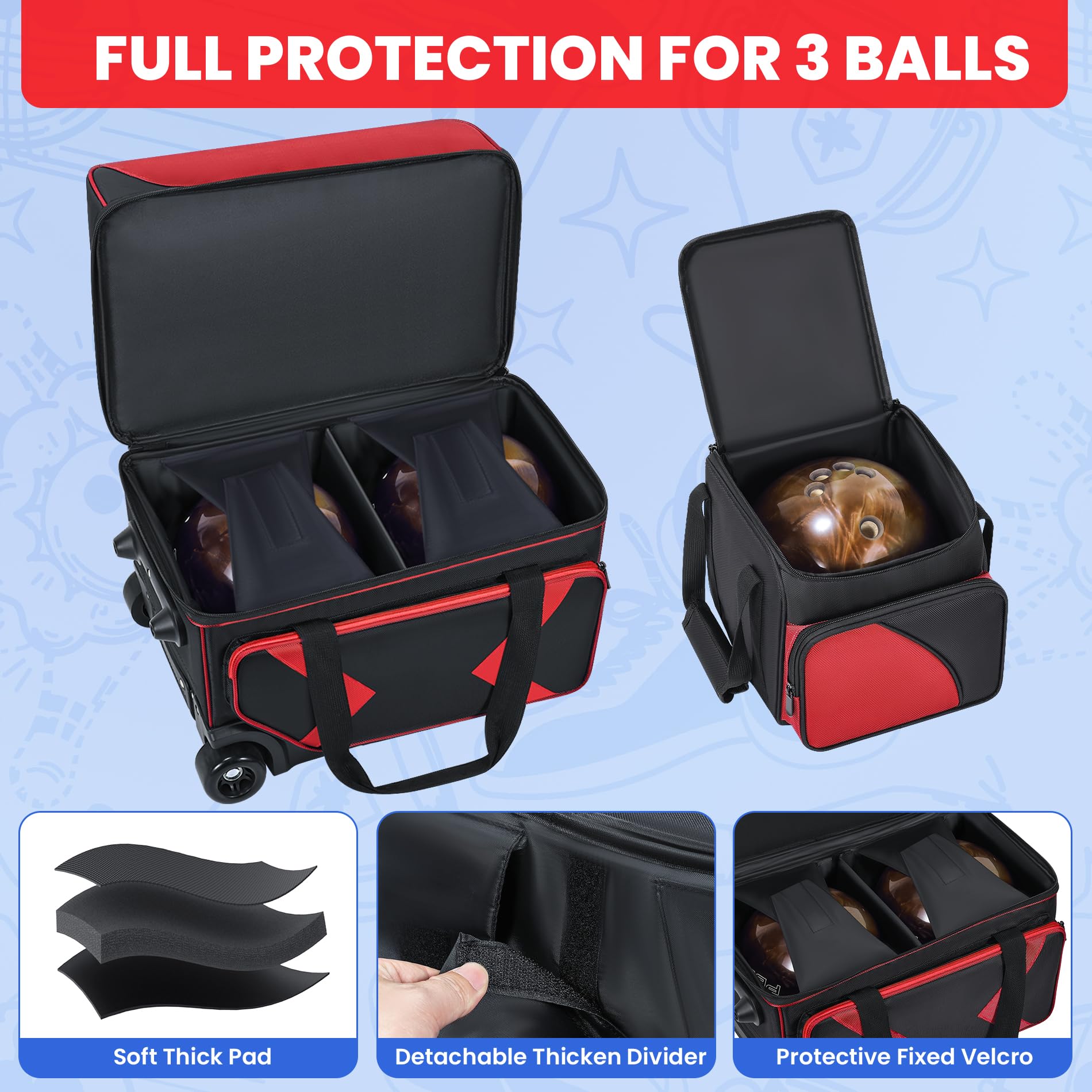Aleemin close-up of foam cups and padded divider, protects balls from impact
