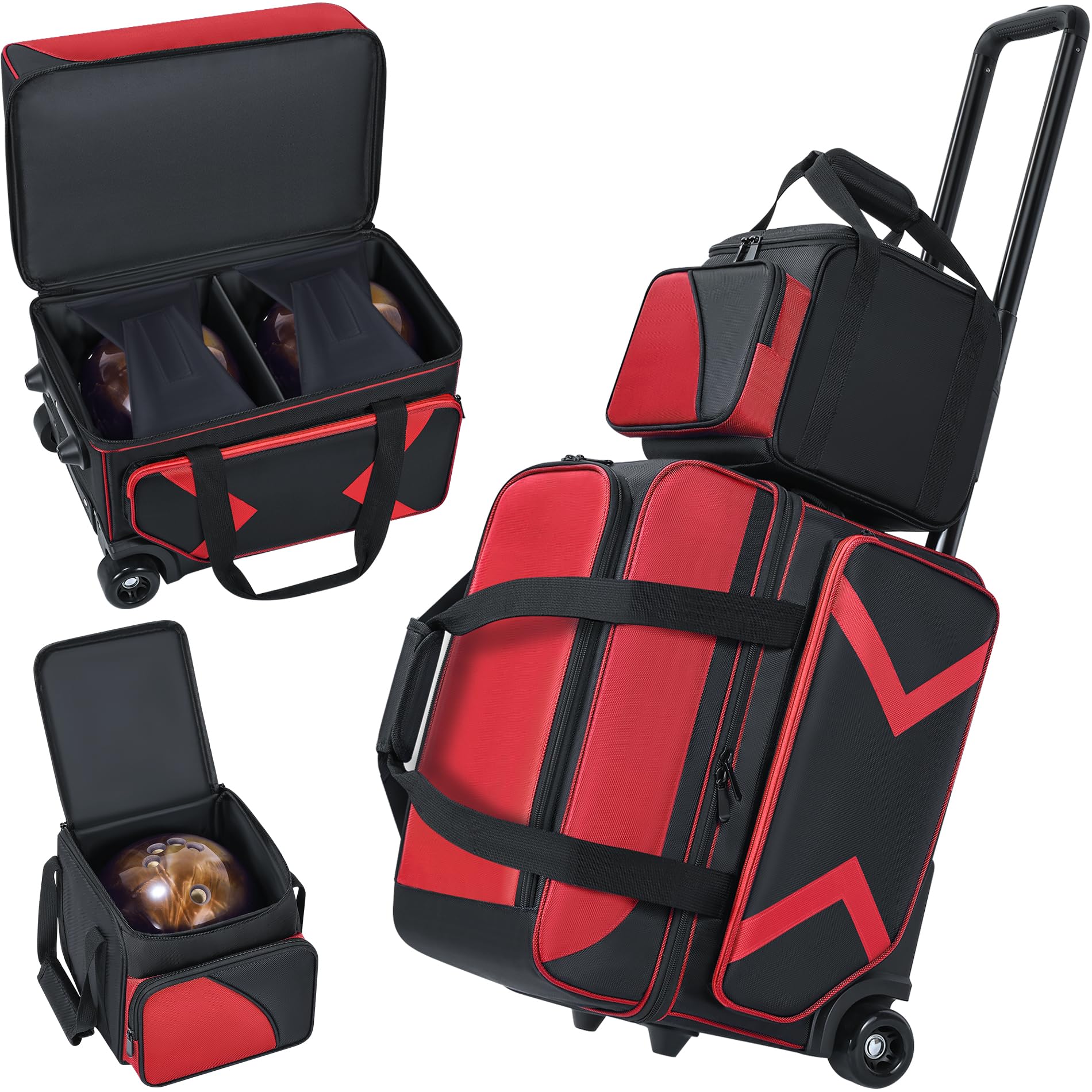 Aleemin front view showing 2-ball roller and 1-ball tote, easy transport benefit
