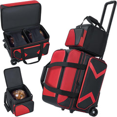 Aleemin front view showing 2-ball roller and 1-ball tote, easy transport benefit