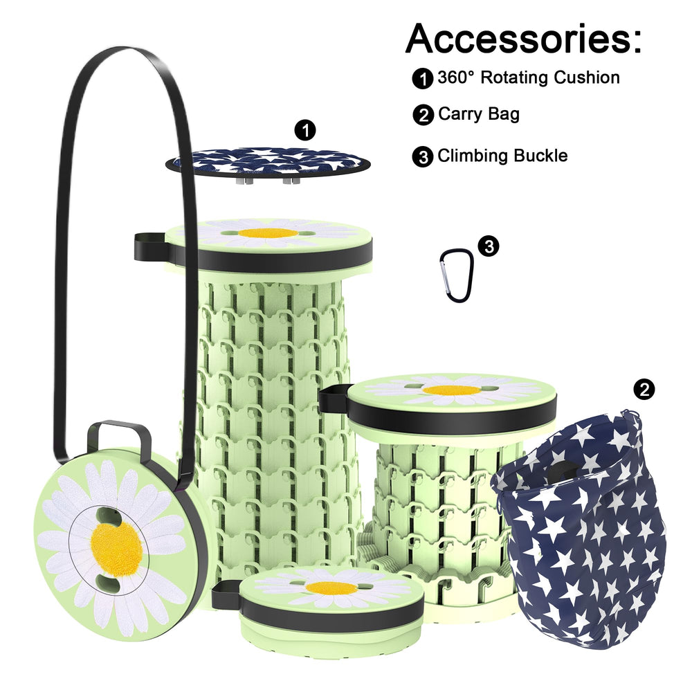 ALEVMOOM folded stool carried by shoulder strap for effortless transport