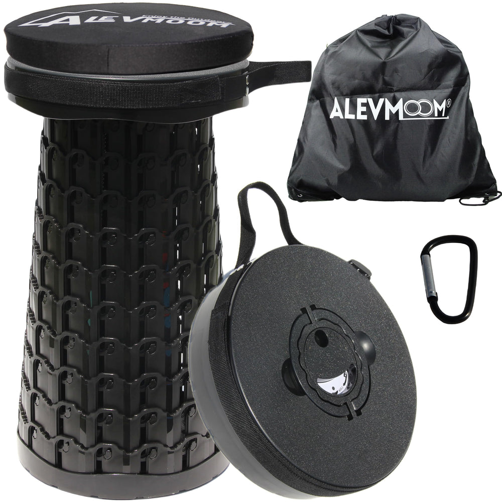ALEVMOOM front view of packed collapsible stool for easy transport