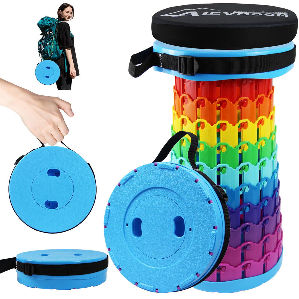 ALEVMOOM folded stool front view showing compact portability and quick storage benefit