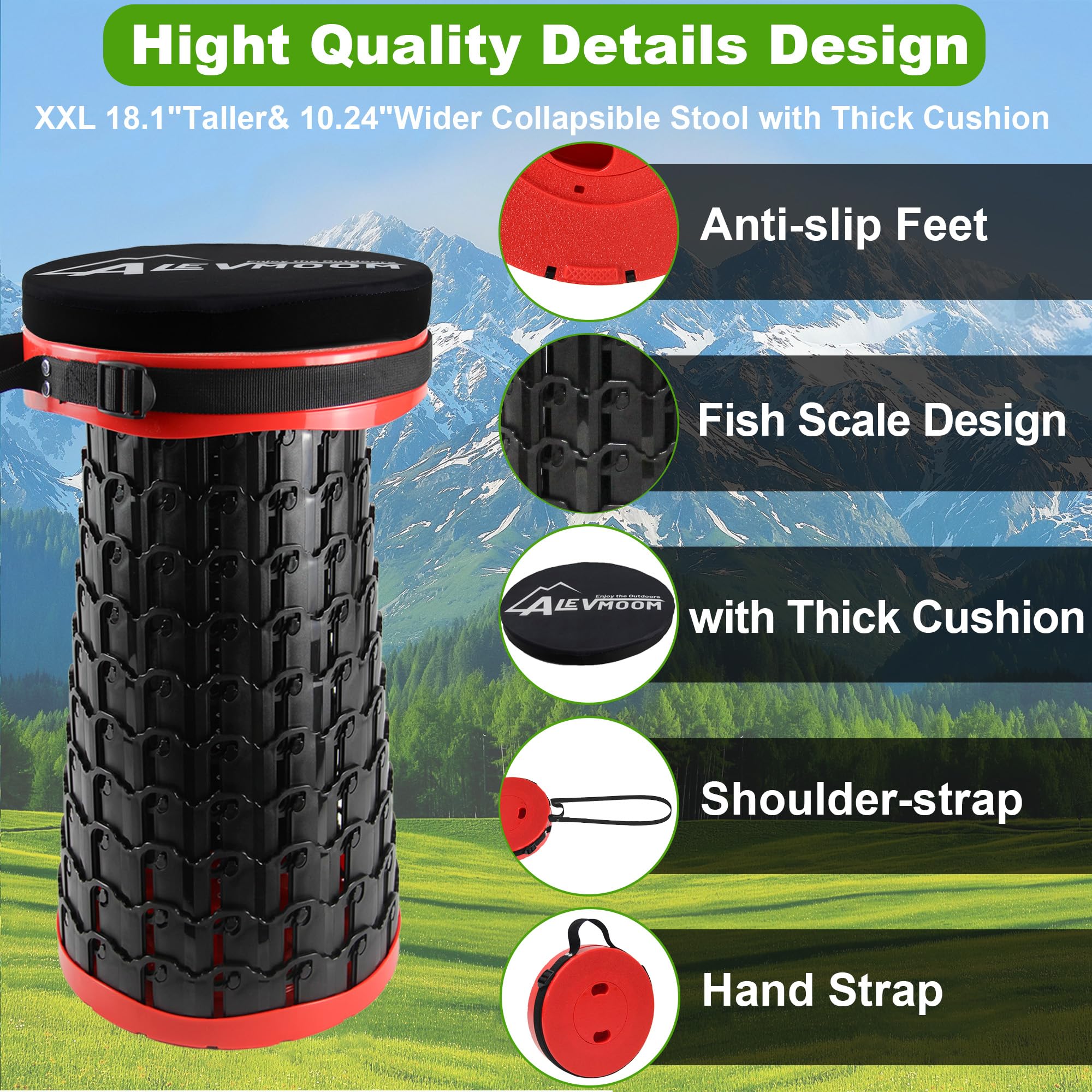ALEVMOOM stool packed in backpack illustrating travel convenience and light weight