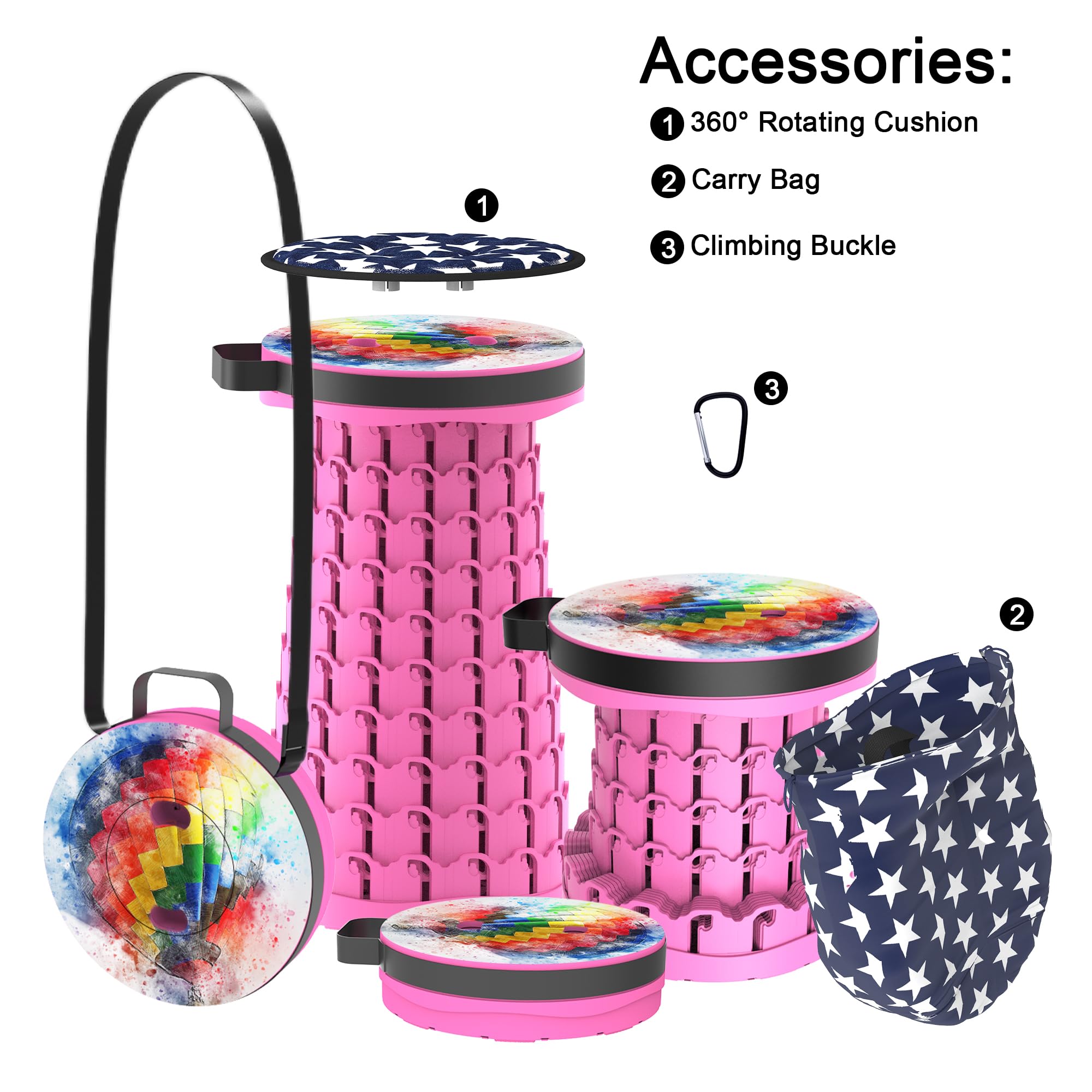 ALEVMOOM collapsed stool in hand showing compact folded size for travel