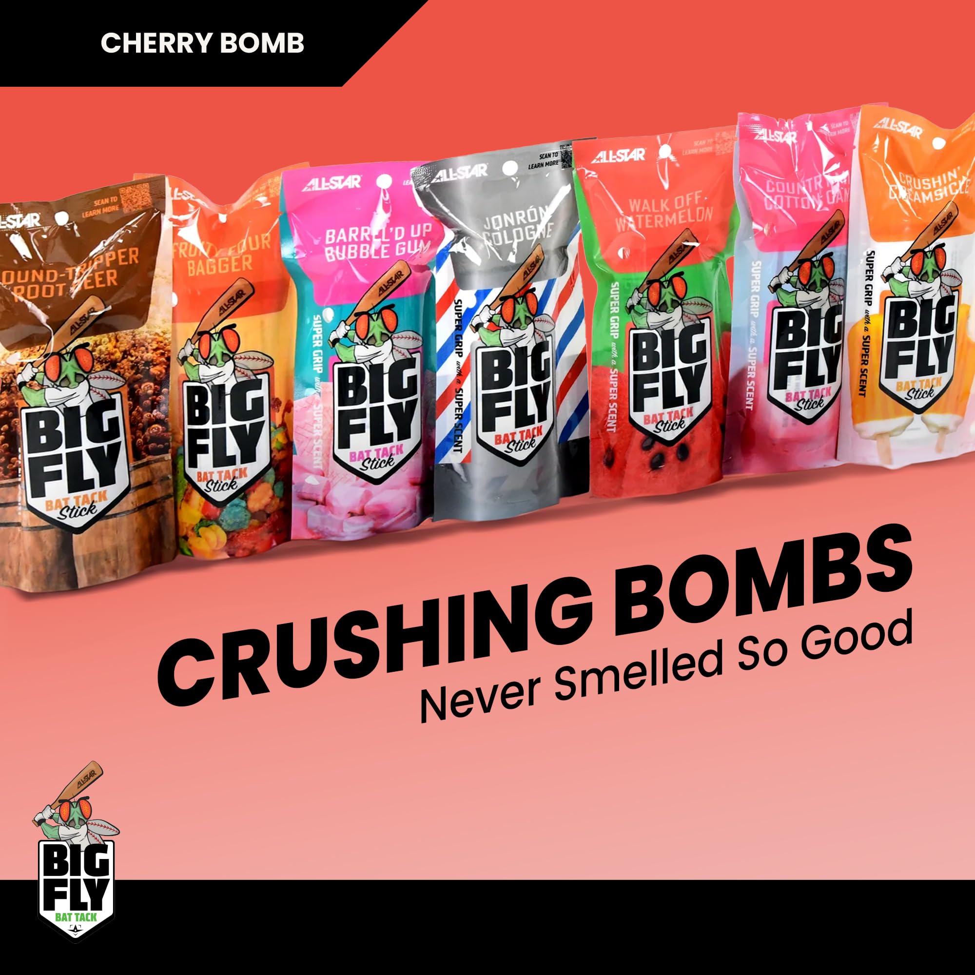 All-Star Cherry Bomb size comparison next to bat illustrating compact convenience
