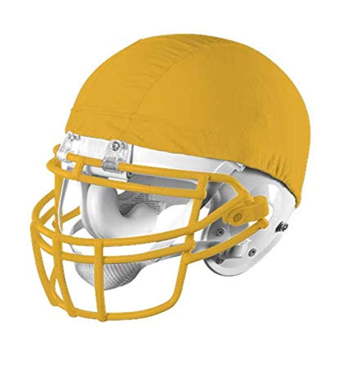 Alleson Athletic gold helmet cover front view showing snug fit and clear team visibility