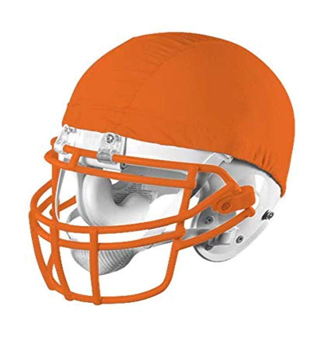 Alleson Athletic orange helmet cover front view showing bright color and secure fit