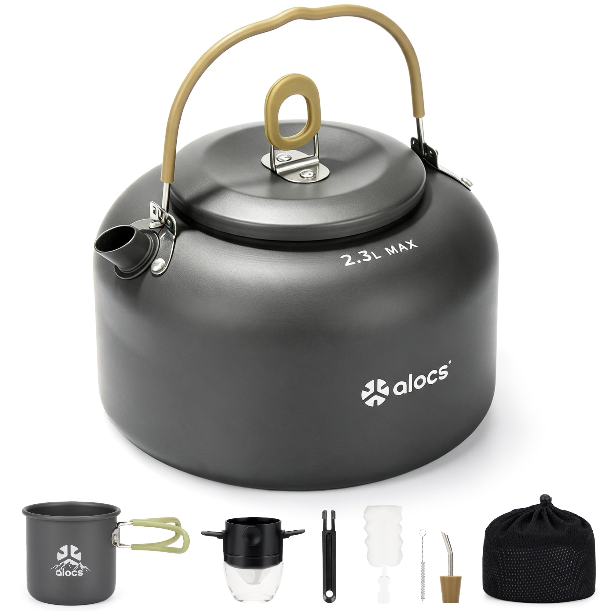 ALOCS kettle front view highlighting durable hard-anodized body and fast heating