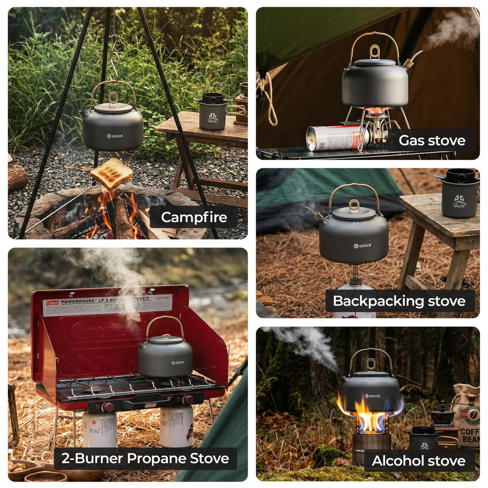 ALOCS kettle boiling on gas stove demonstrating outdoor heat source compatibility