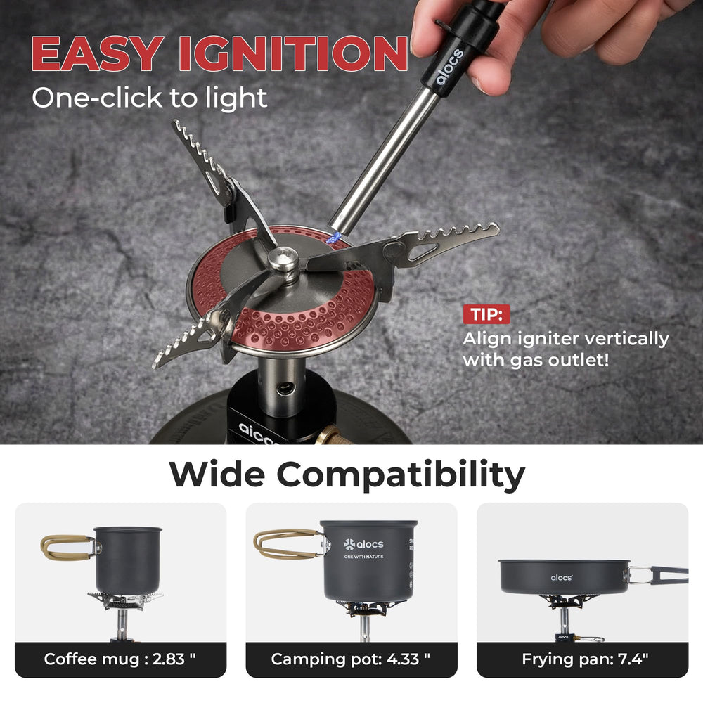ALOCS magnetic gas canister stand in place for stable, tool-free stove setup