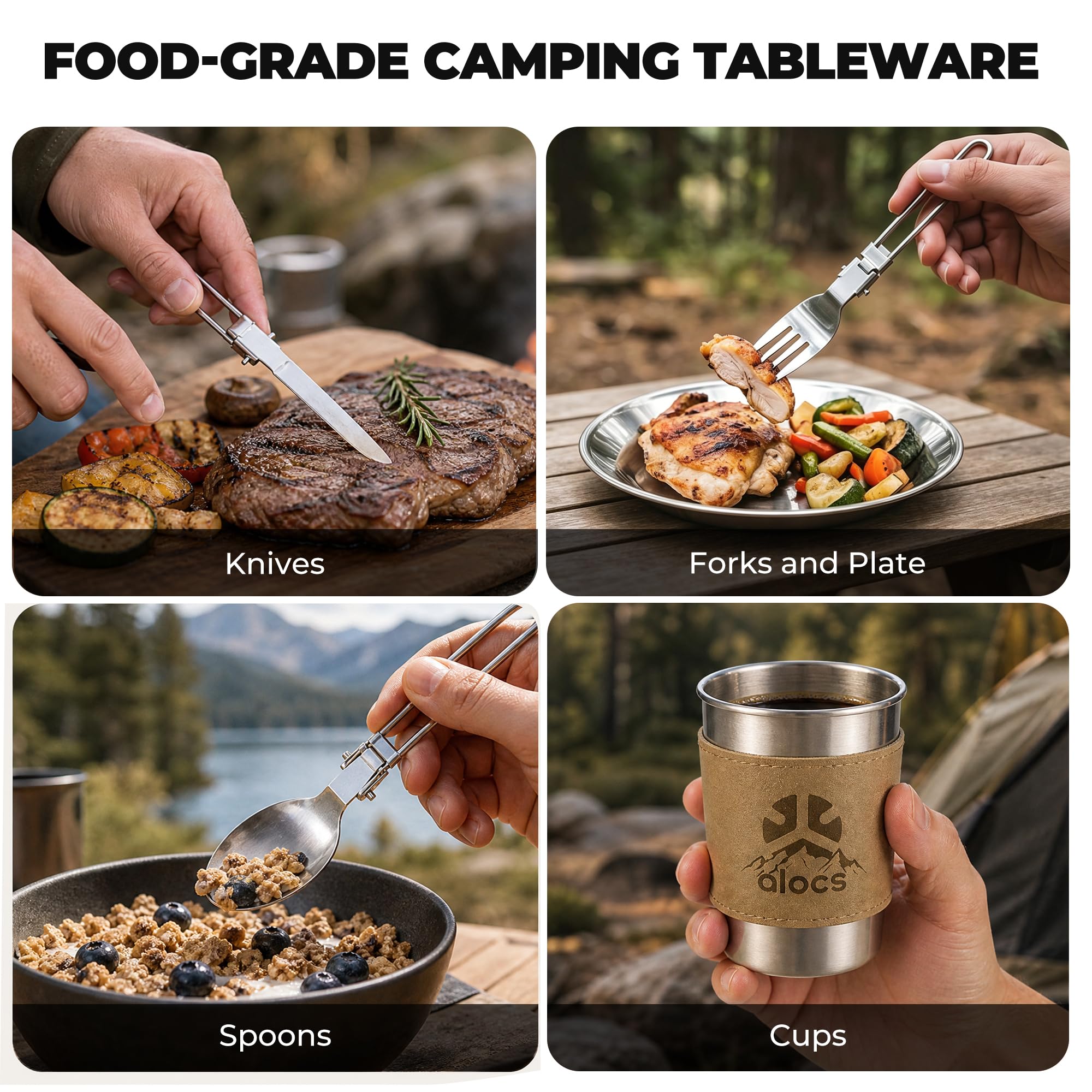 ALOCS stainless-steel folding ladle folded compact for secure storage