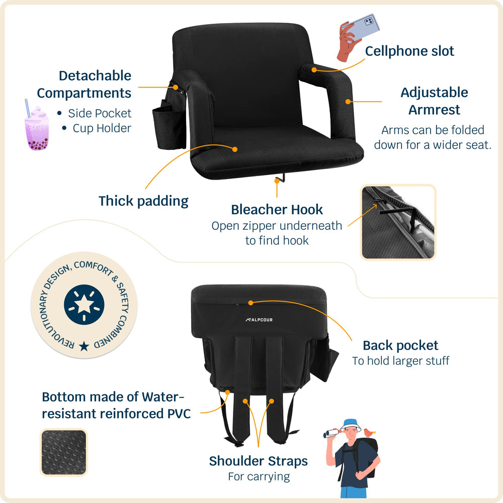 Alpcour adjustable recline mechanism detail for customizable back angles