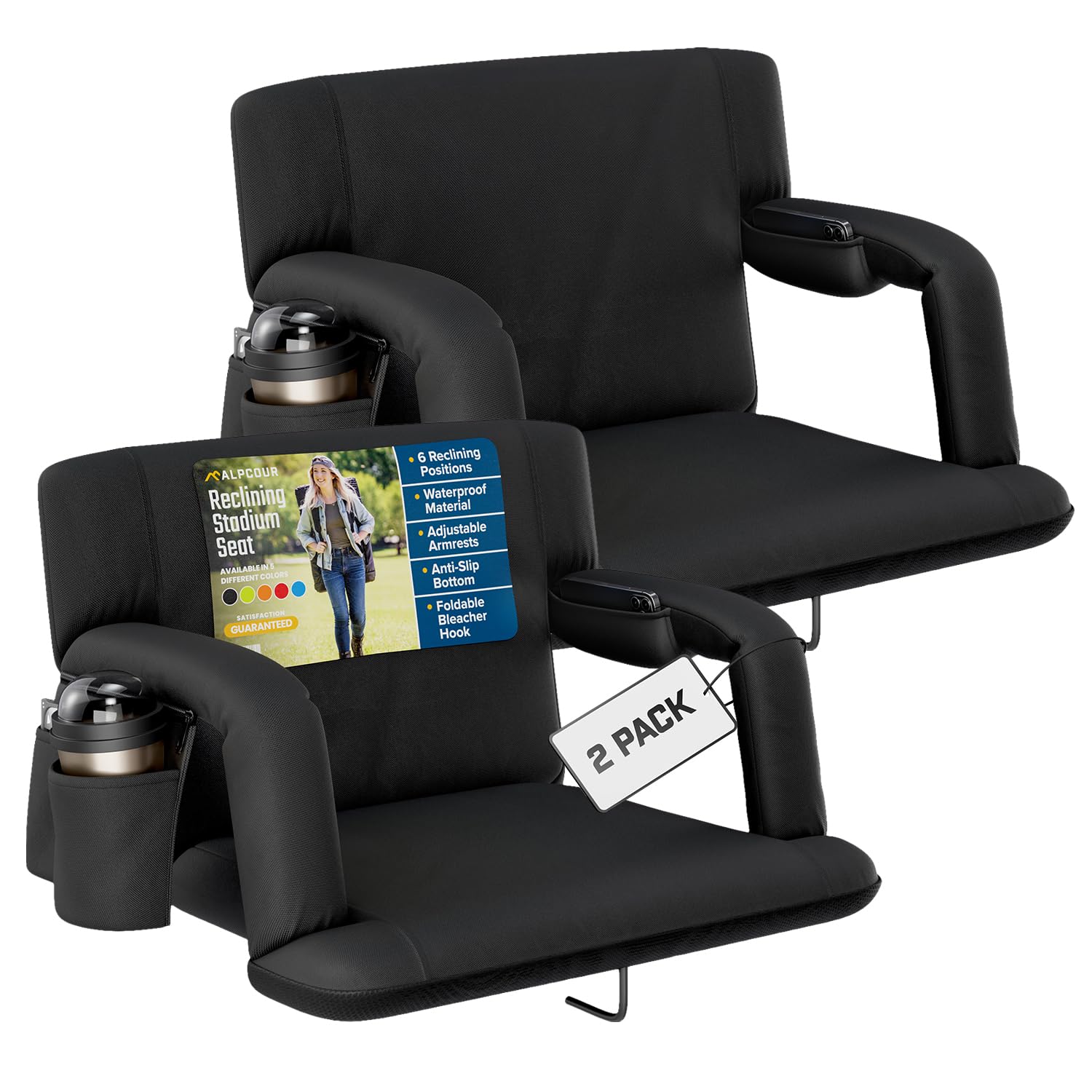 Alpcour front view wide bleacher seat showing support and comfort