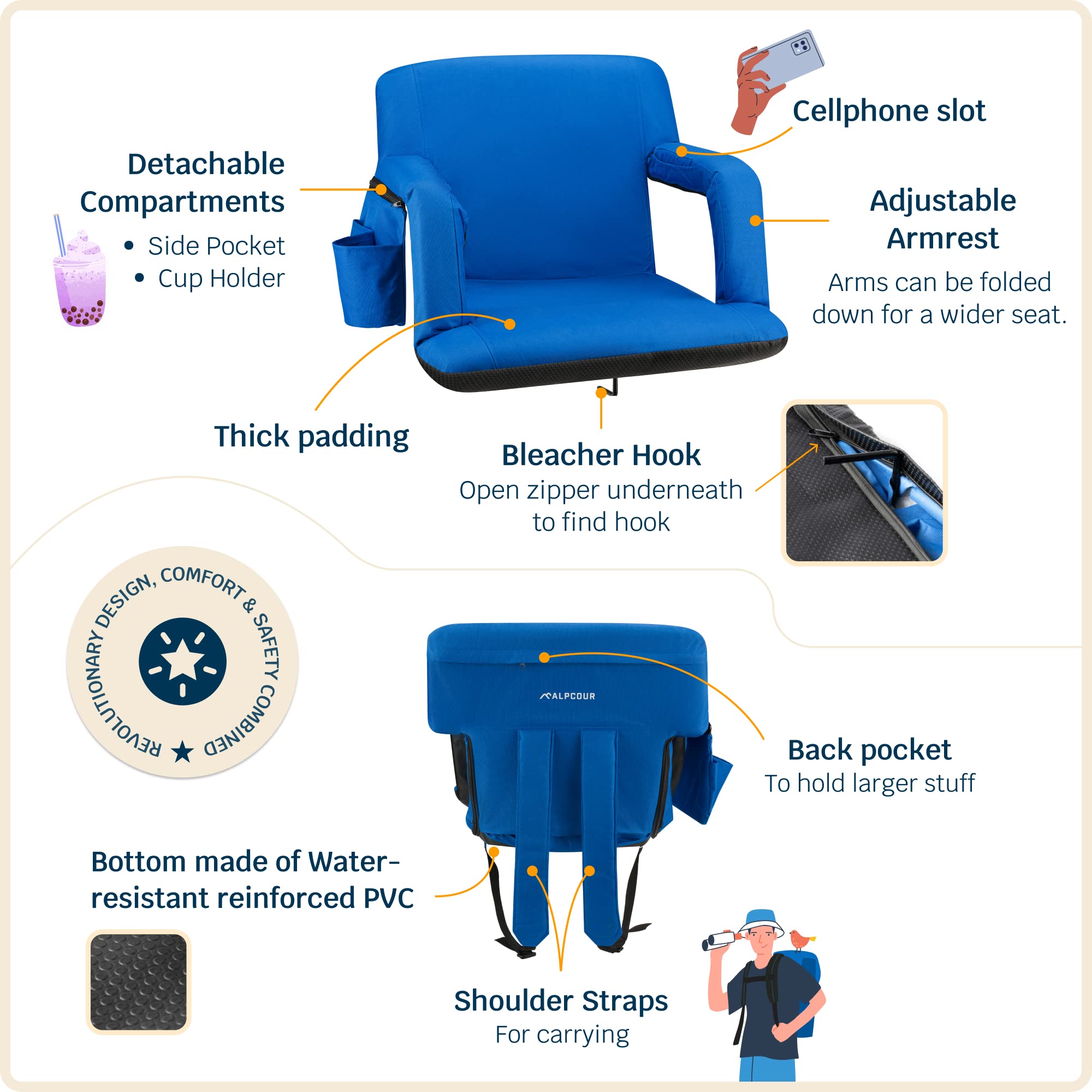 Alpcour side profile with armrests highlighting extra elbow room and support