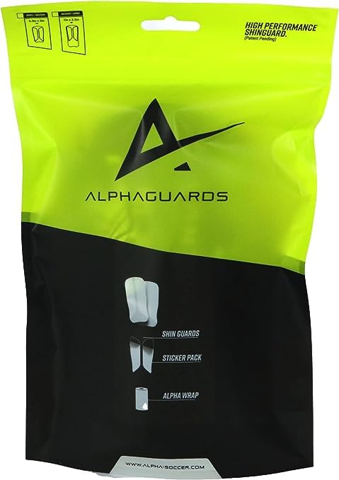 Alpha Soccer S/M and M/L guards side-by-side showing size coverage comparison