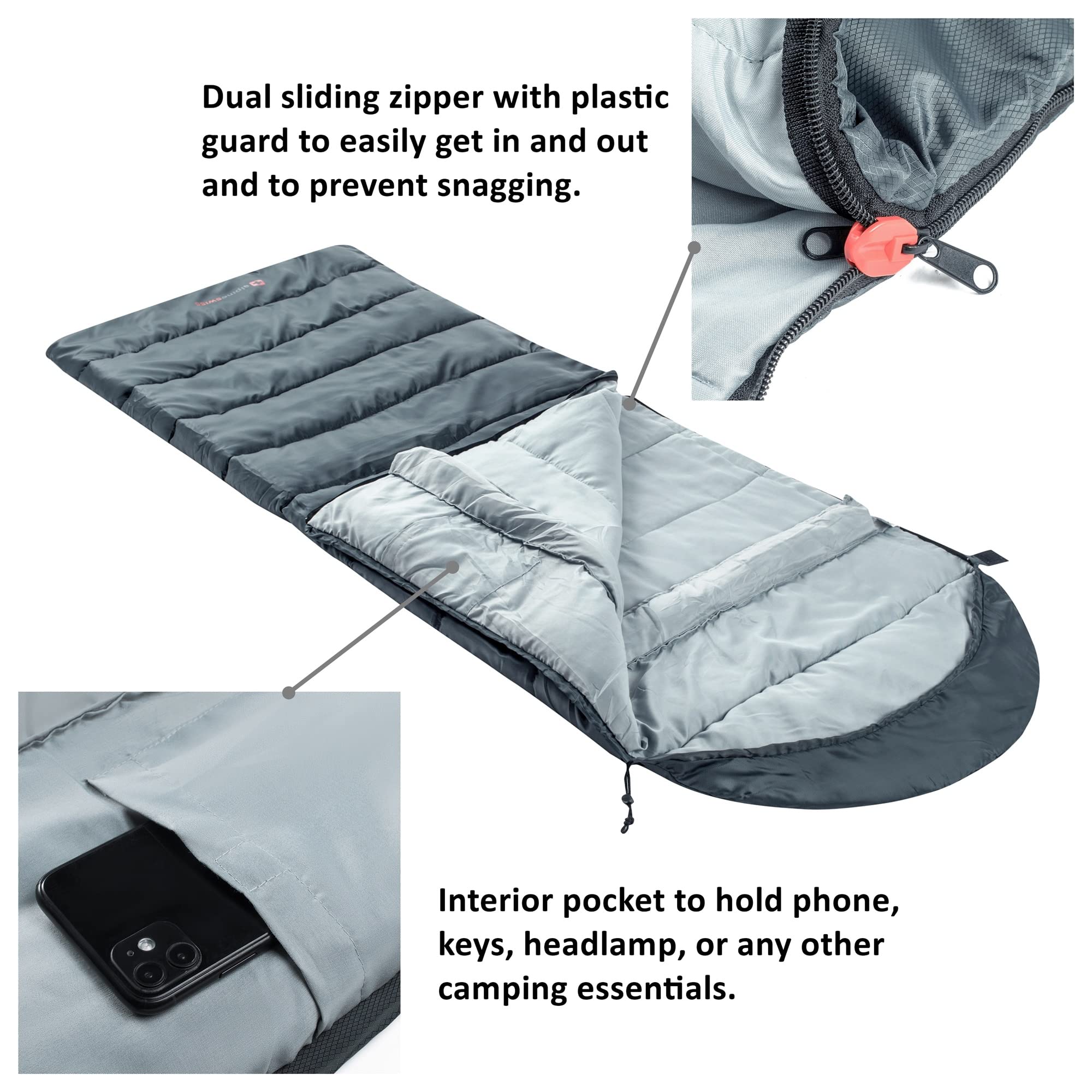 Alpine Swiss interior brushed lining with pocket providing soft feel and secure storage