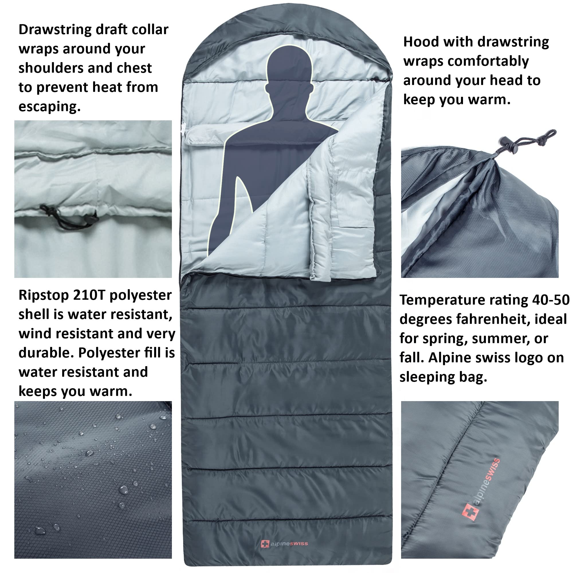Alpine Swiss ripstop polyester shell close-up showing water resistance and durable weave