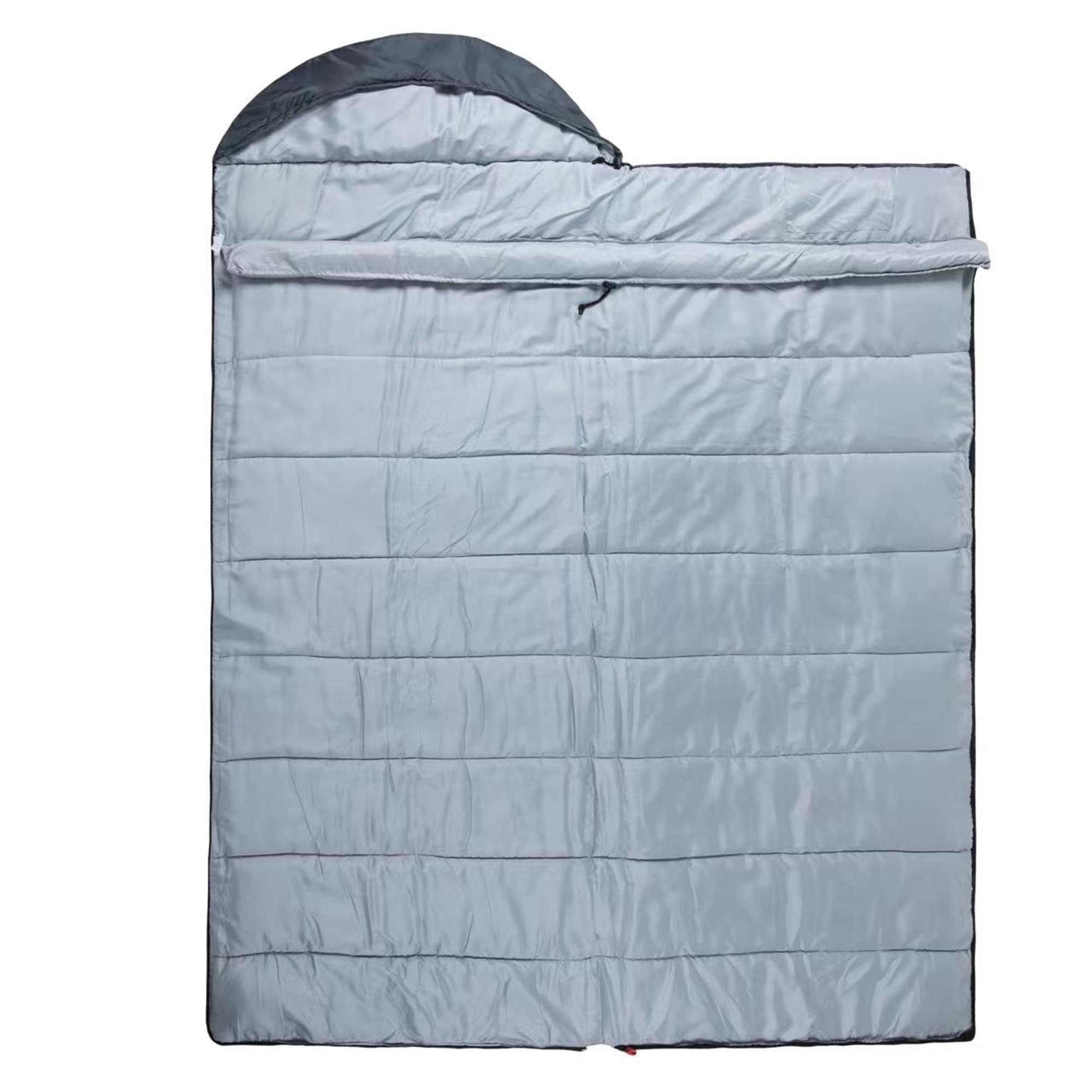Alpine Swiss full-length sleeping bag on grass demonstrating outdoor use and roomy fit