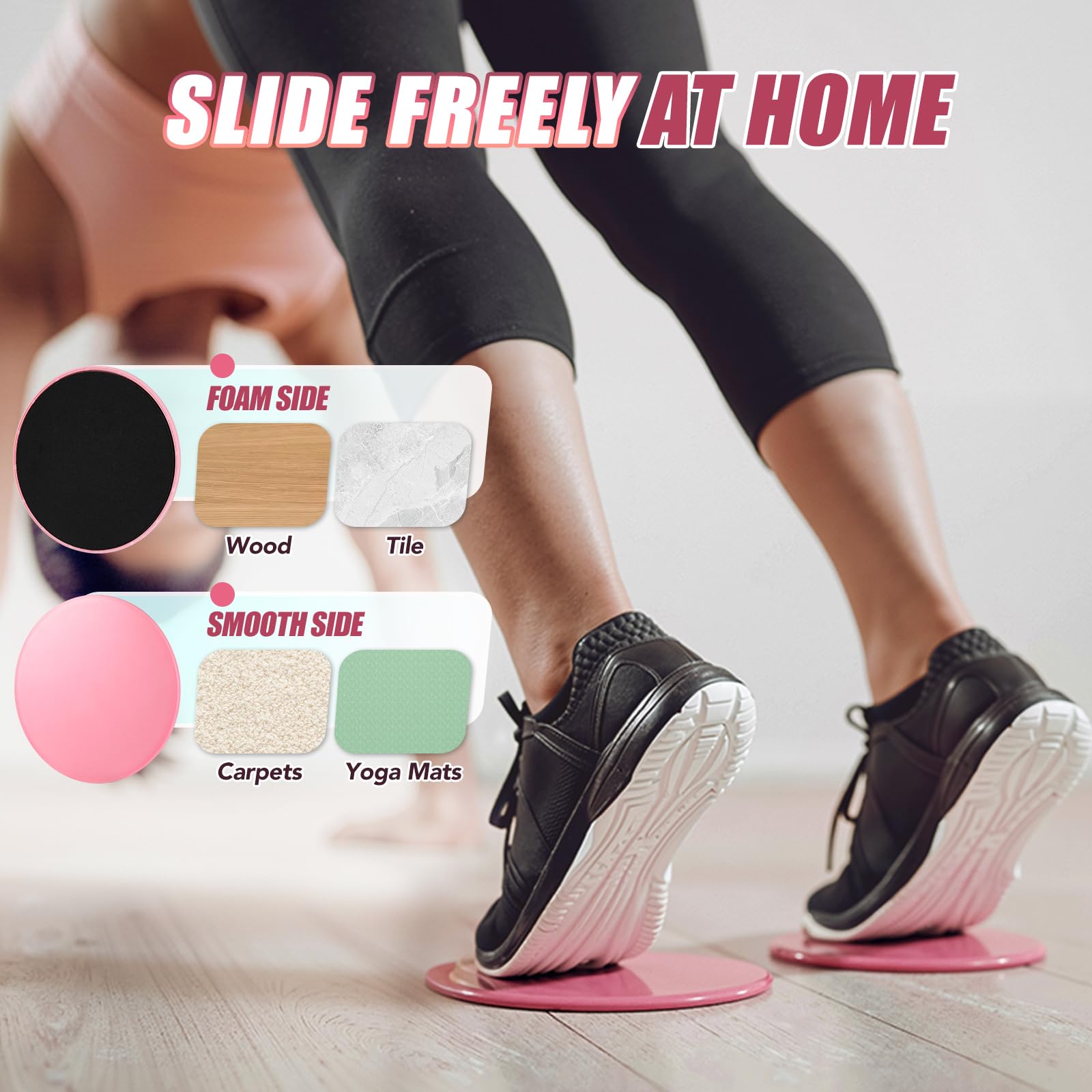 ALongSong double-sided sliding discs closeup showing floor compatibility benefit