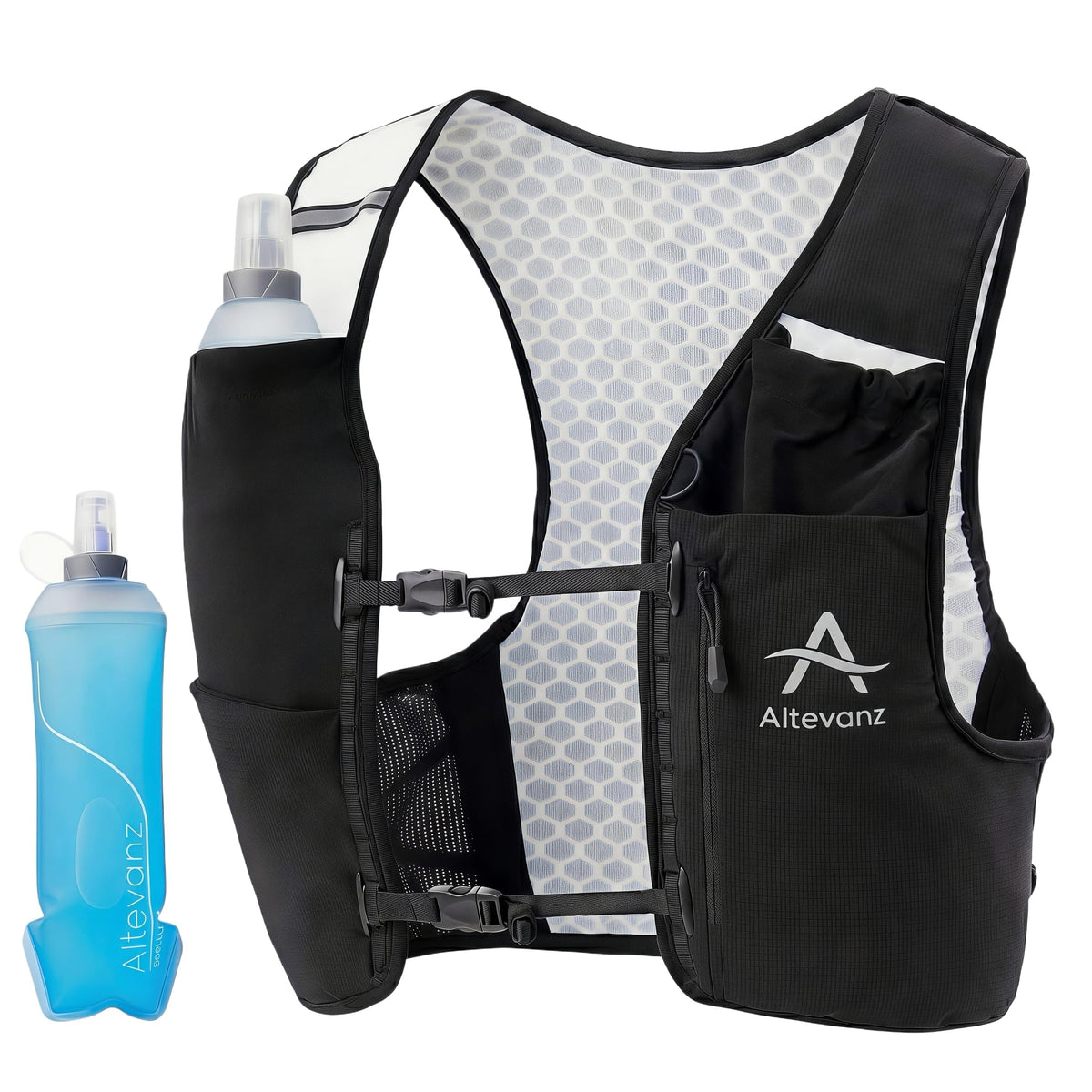 Altevanz front view showing secure no-bounce fit and quick access pockets