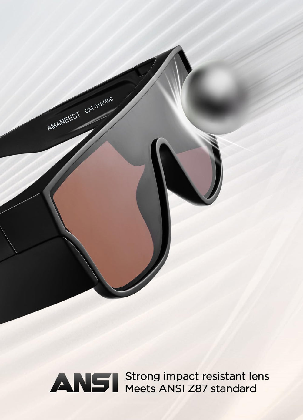 AMANEEST lens detail showing UV400 coating for superior ultraviolet protection