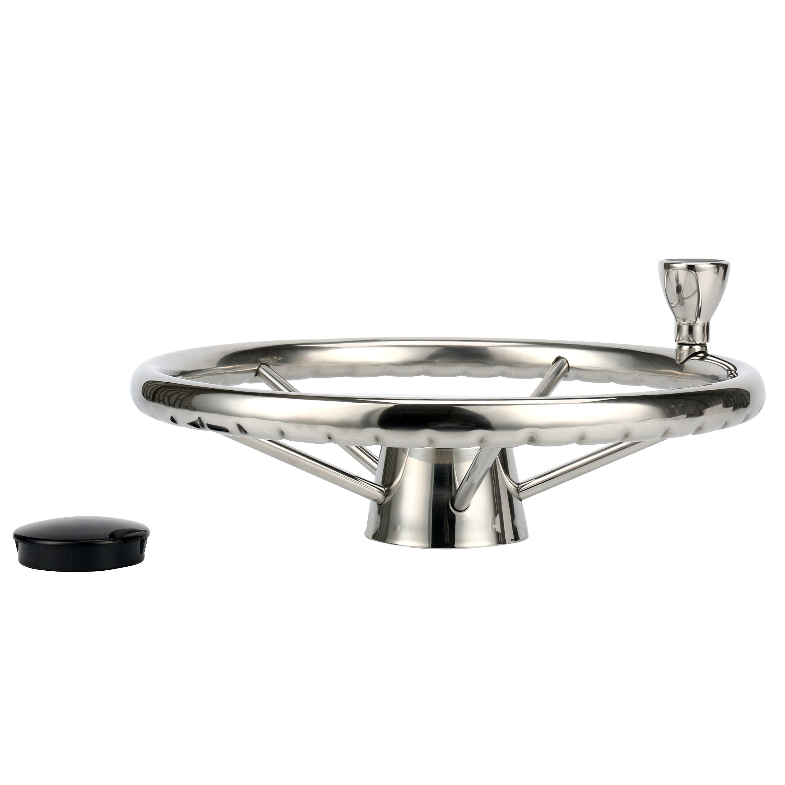 Amarine Made black plastic center cap and hub assembly presenting a neat finished helm look