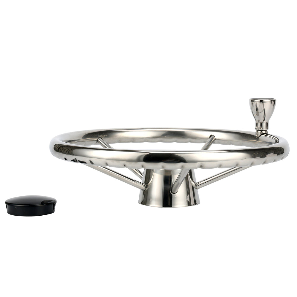 Amarine Made black plastic center cap and hub assembly presenting a neat finished helm look