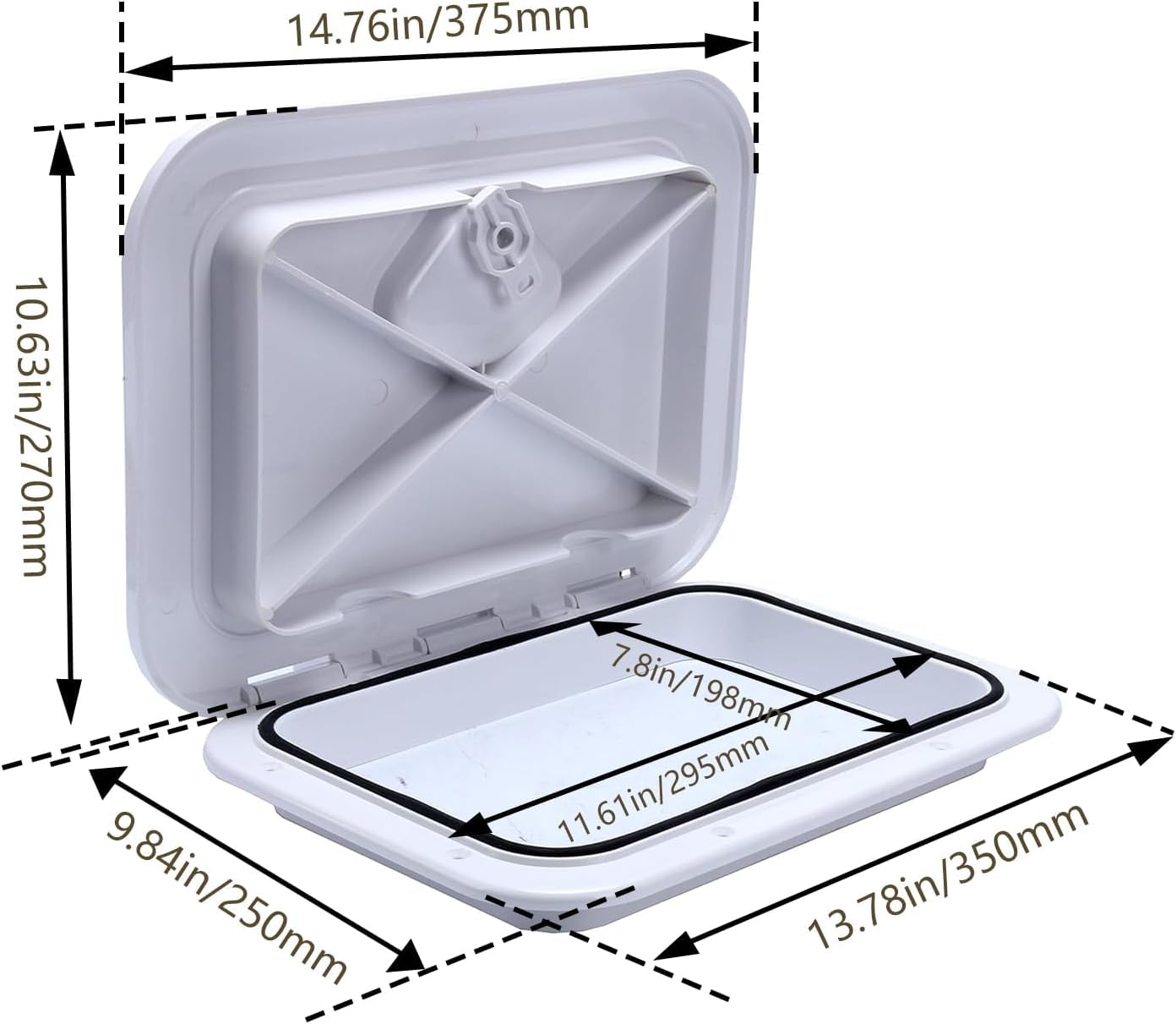 Amarine Made closeup of textured lid and rubber seal for slip resistance and weather protection