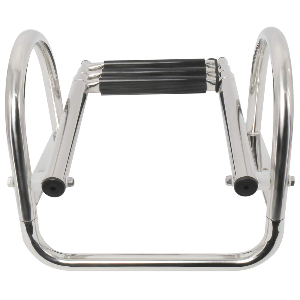Amarine Made ladder in use with swimmer climbing for easy reboarding ability
