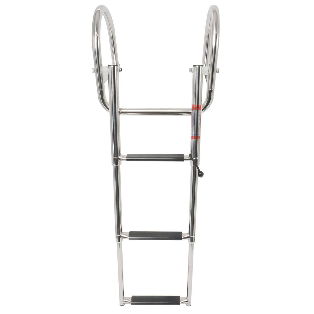 Amarine Made ladder next to person to show scale and comfortable step spacing