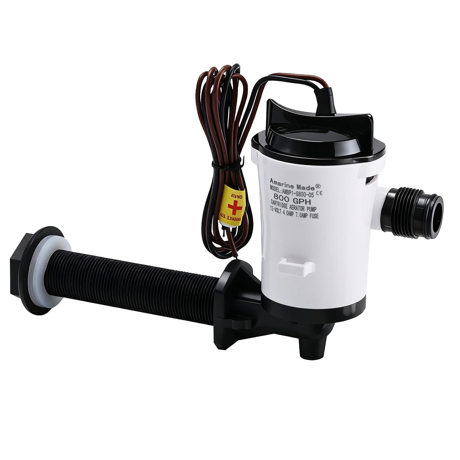 Amarine Made pump front view showing compact cartridge and benefits of efficient flow