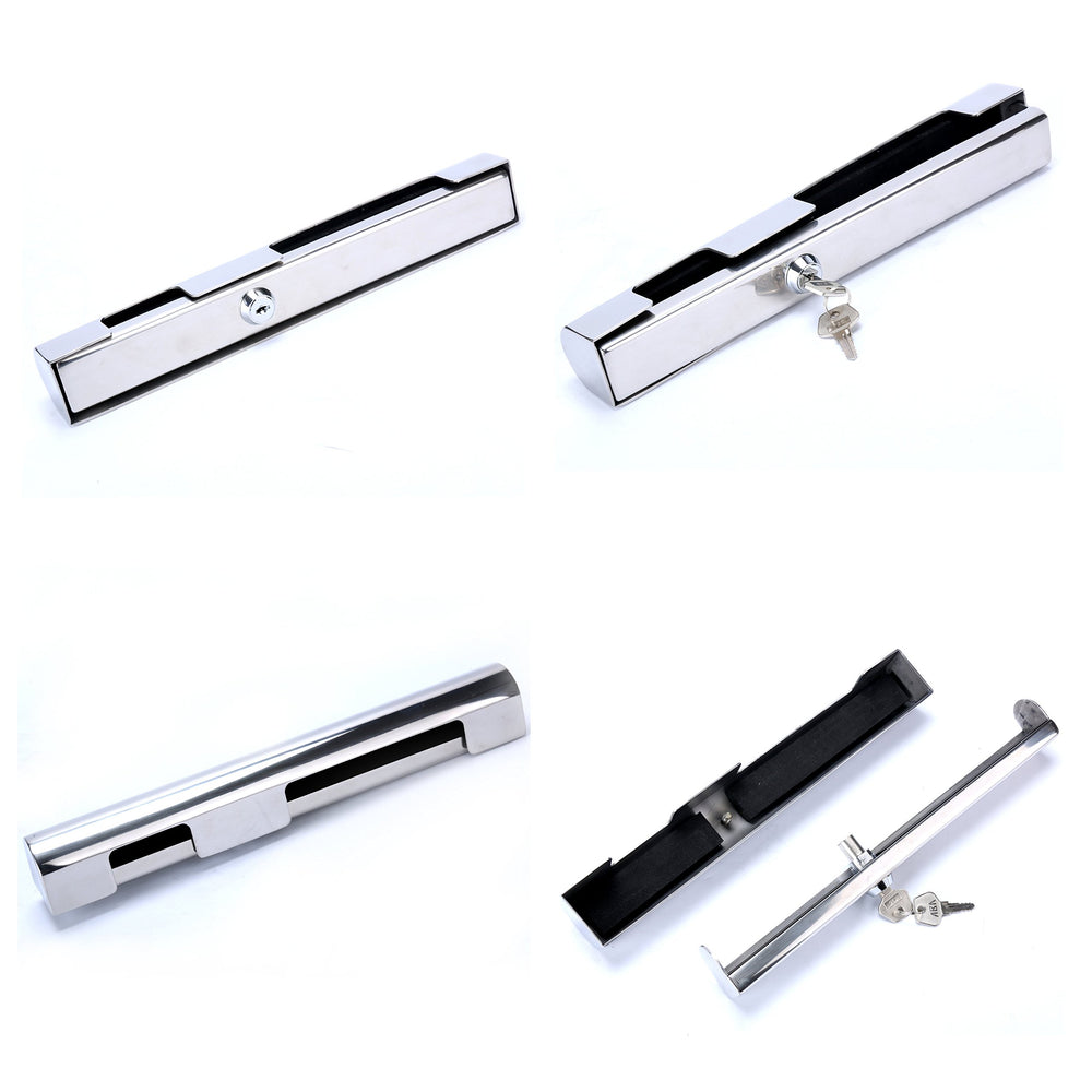 Amarine Made lock next to ruler for scale showing compact size and clear dimensions