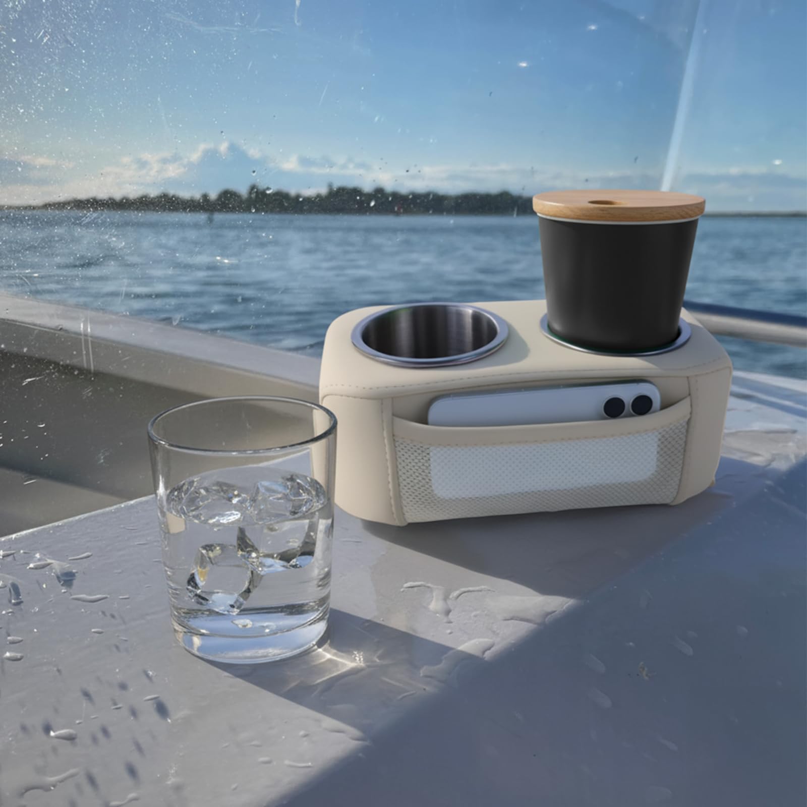 AmarinePlay holder with drink and phone in place showing combined convenience and accessibility