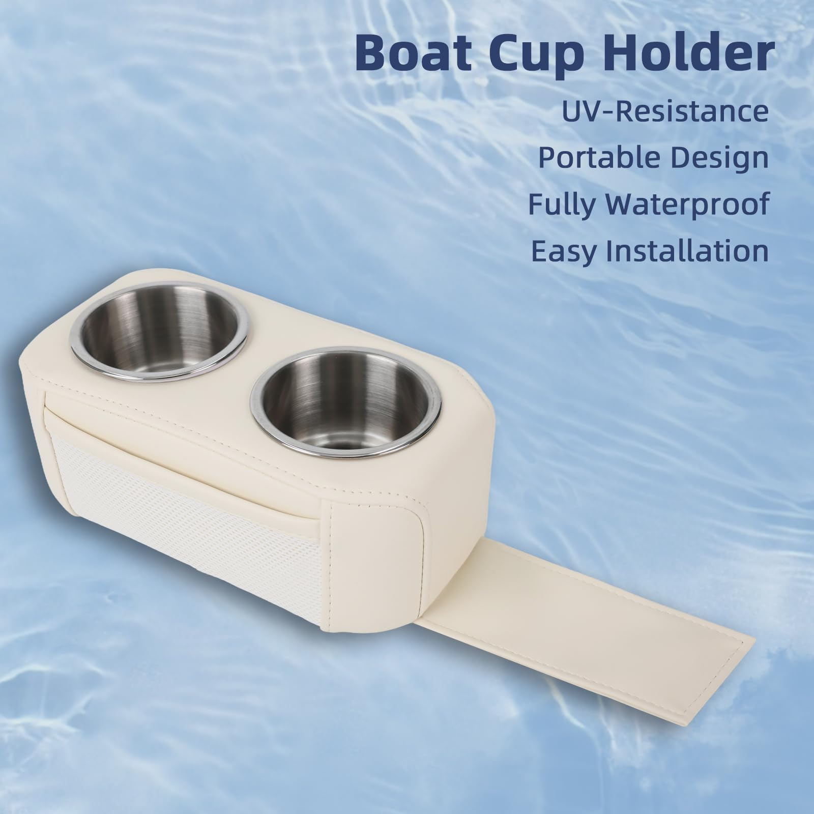 AmarinePlay installed on pontoon seat showing tuck-in strap for no-drill installation benefit