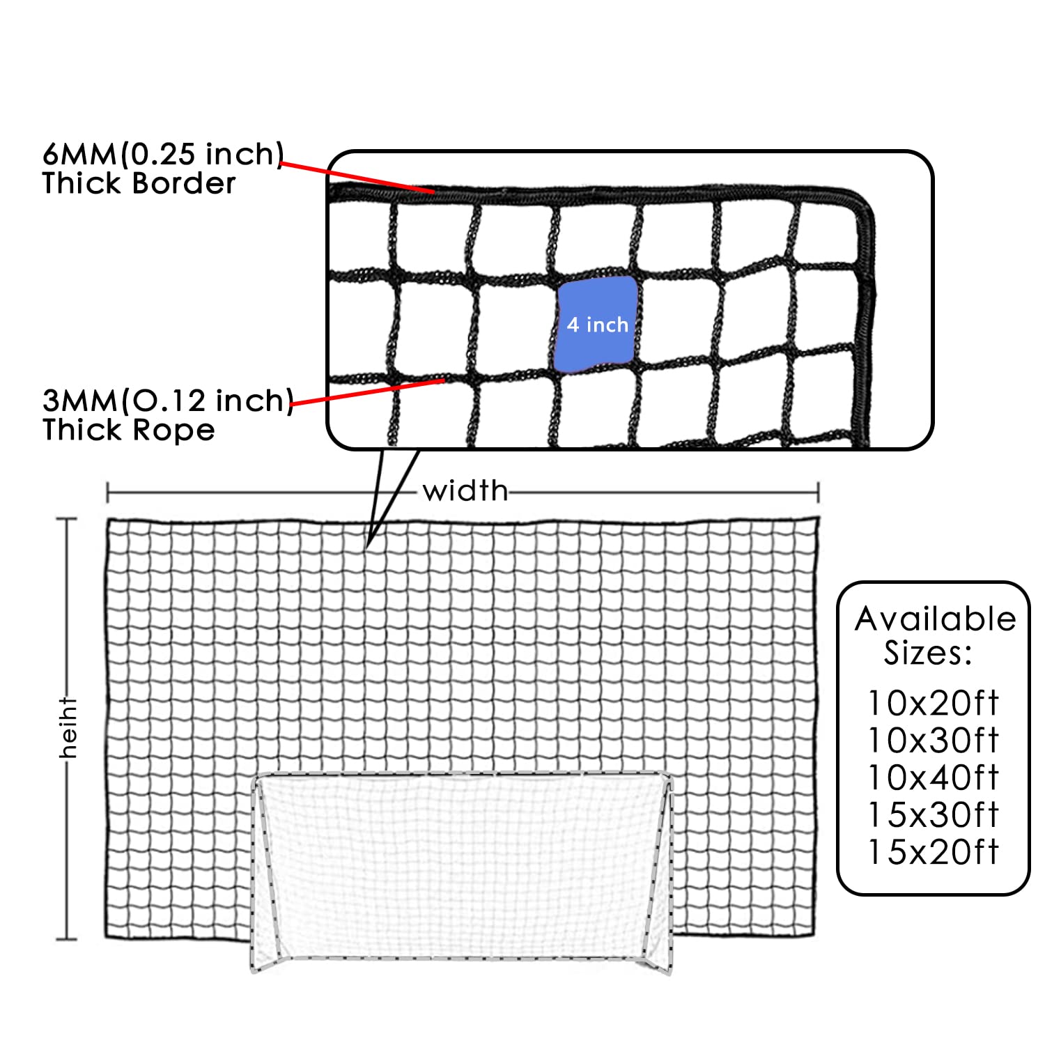 amazgolf detailed 4-inch square knotless mesh showing durable 3mm cord