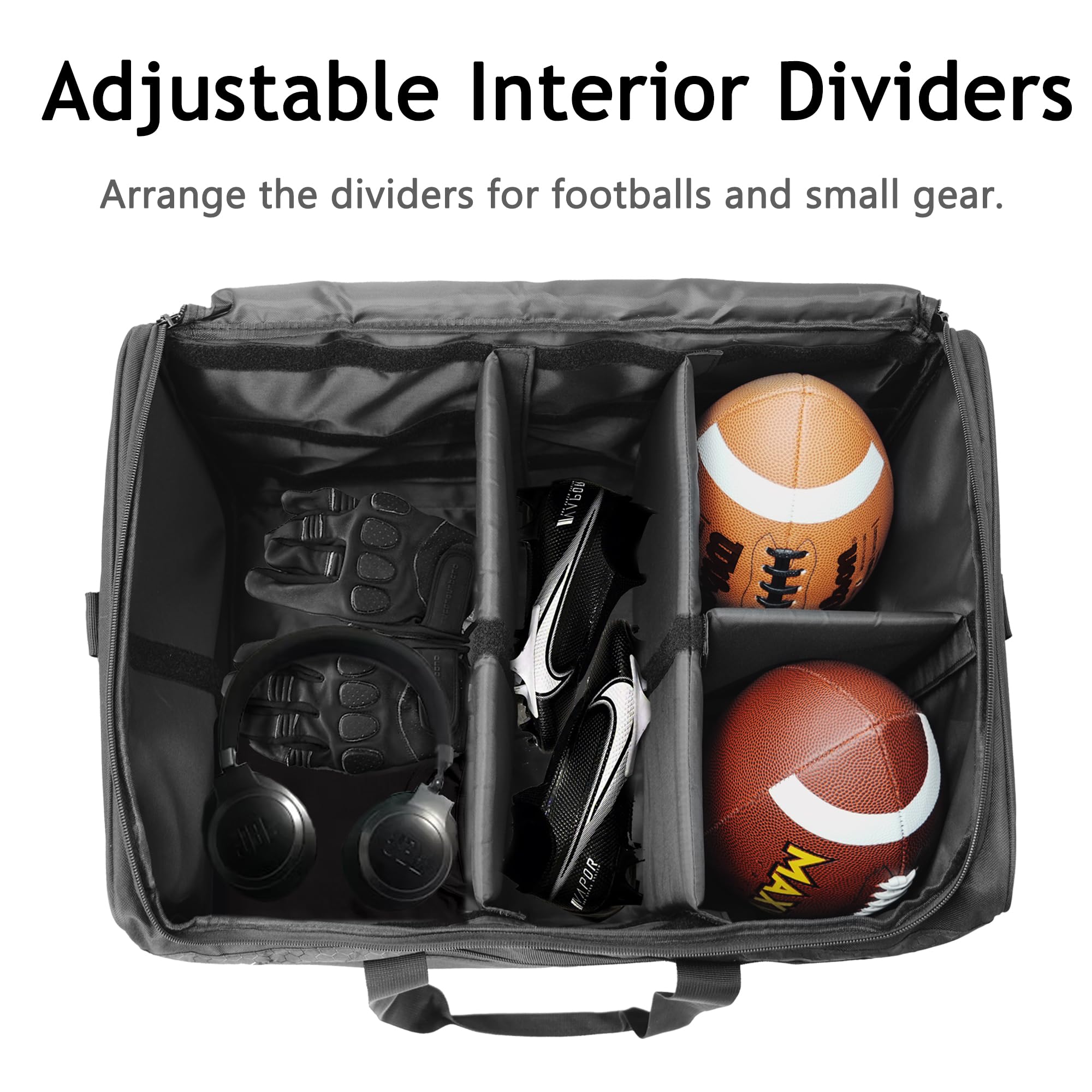 Amazing Fair adjustable dividers detail keeping footballs separated and secure