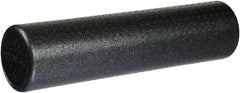 Amazon Basics foam roller front view showing firm black cylinder and brand