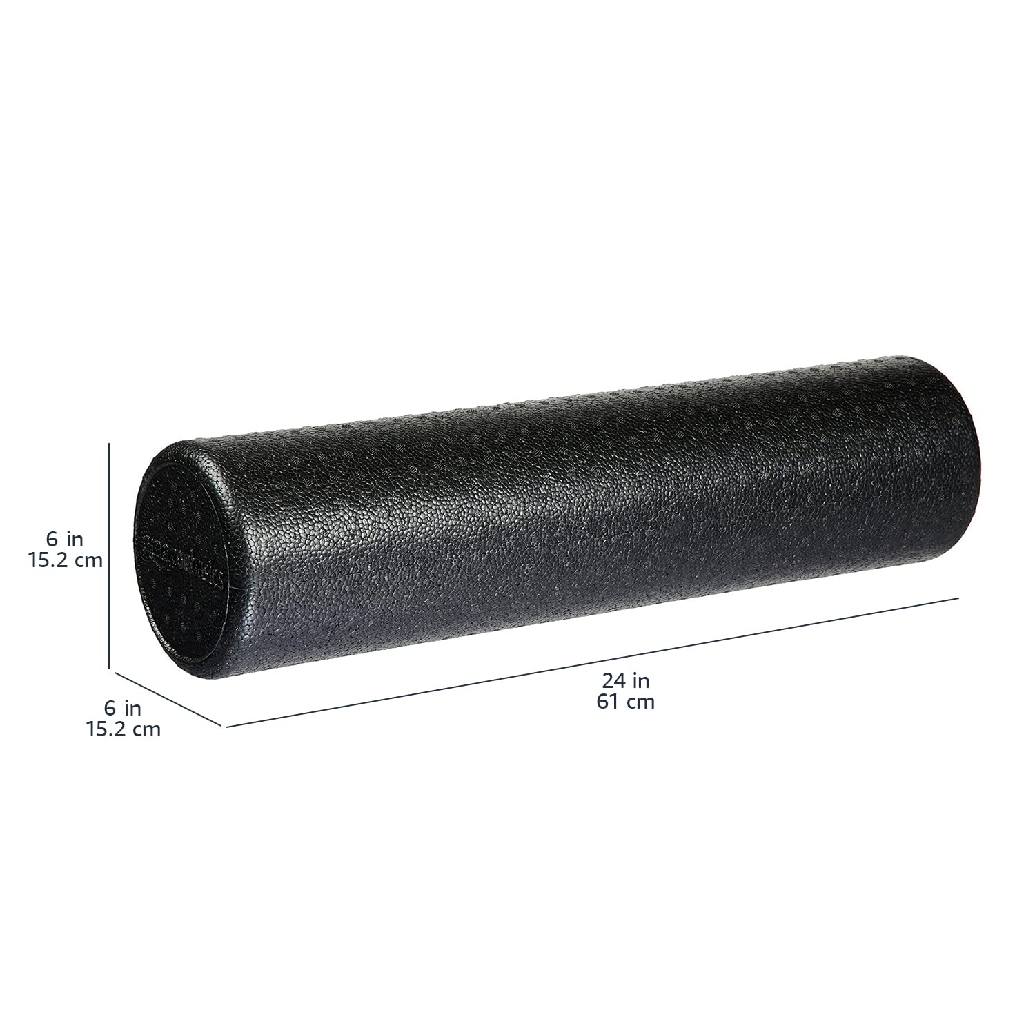 Amazon Basics foam roller beside yoga mat to show length and scale for exercises