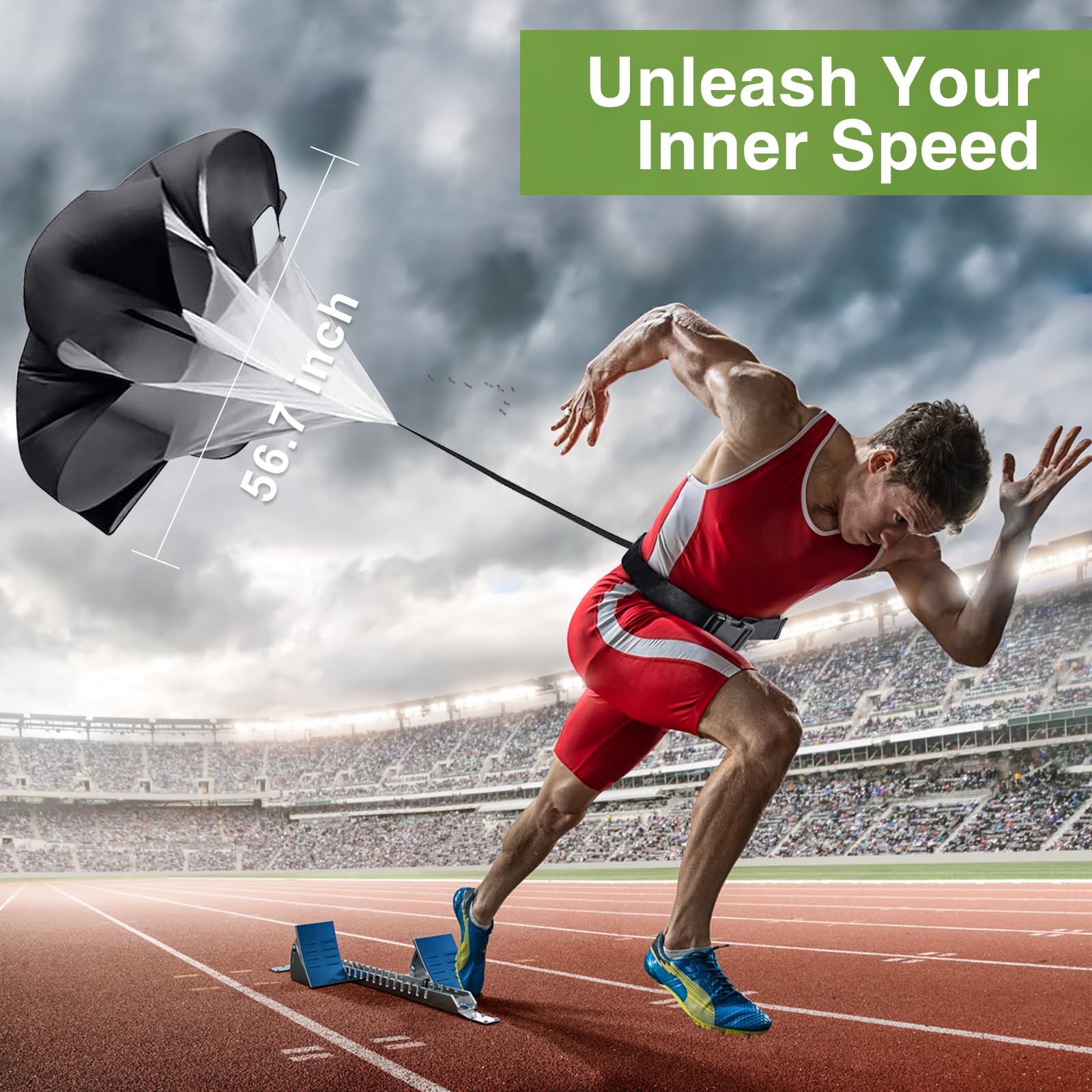 Ambifirner parachute attached to sprinter adding sprint resistance training