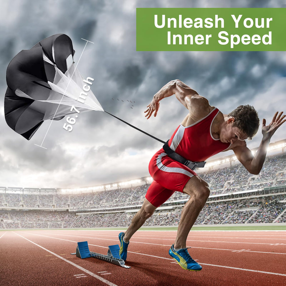Ambifirner parachute attached to sprinter adding sprint resistance training