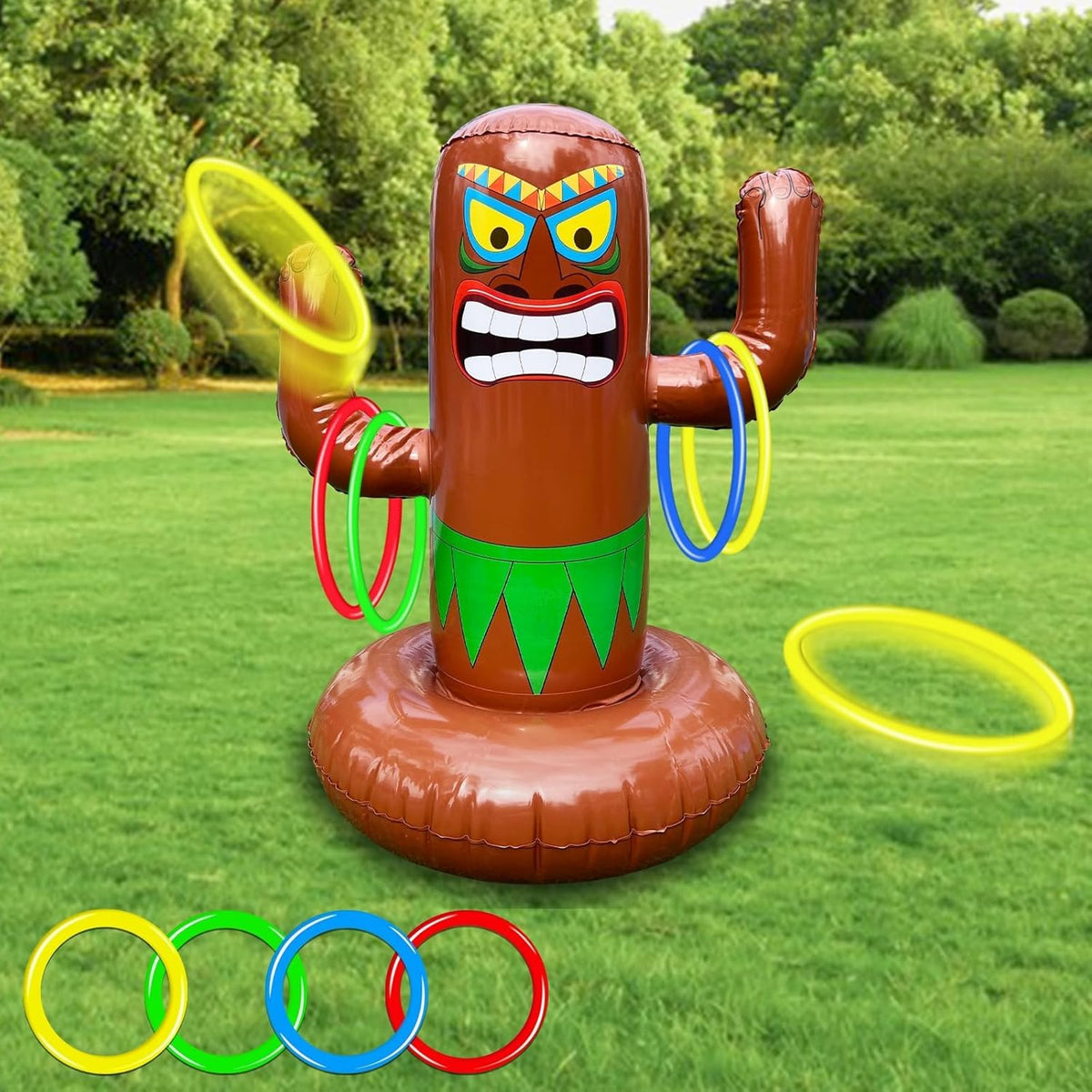 AMENON front view of Tiki ring toss showing vibrant design and party-ready look