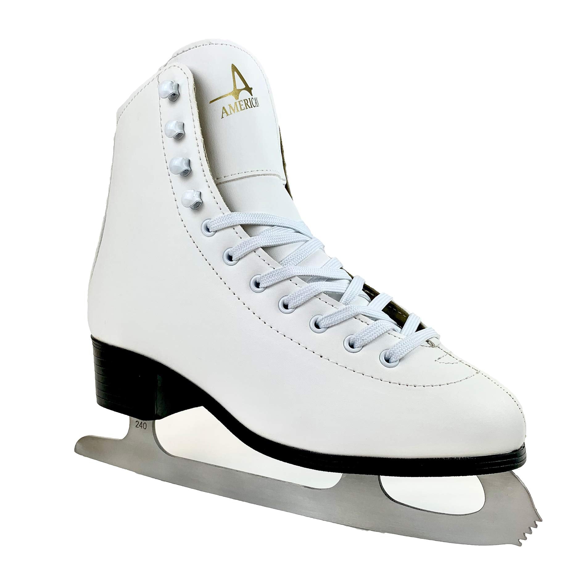 American Athletic skates worn on indoor rink demonstrating controlled beginner movement