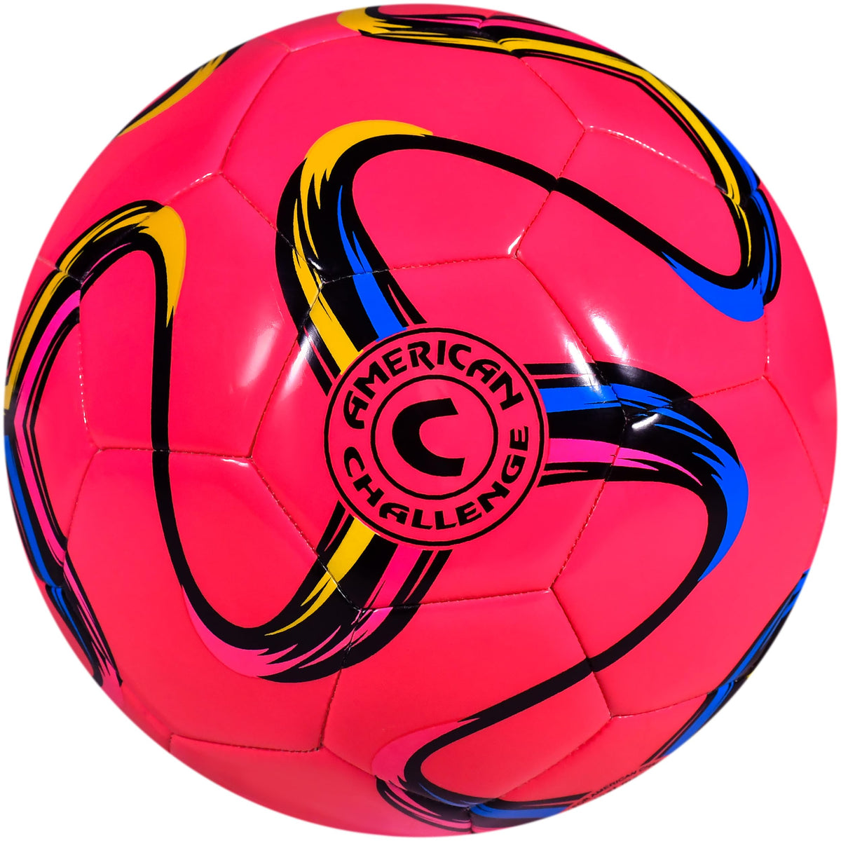 American Challenge front view of raspberry ball showing bright visibility and durable build