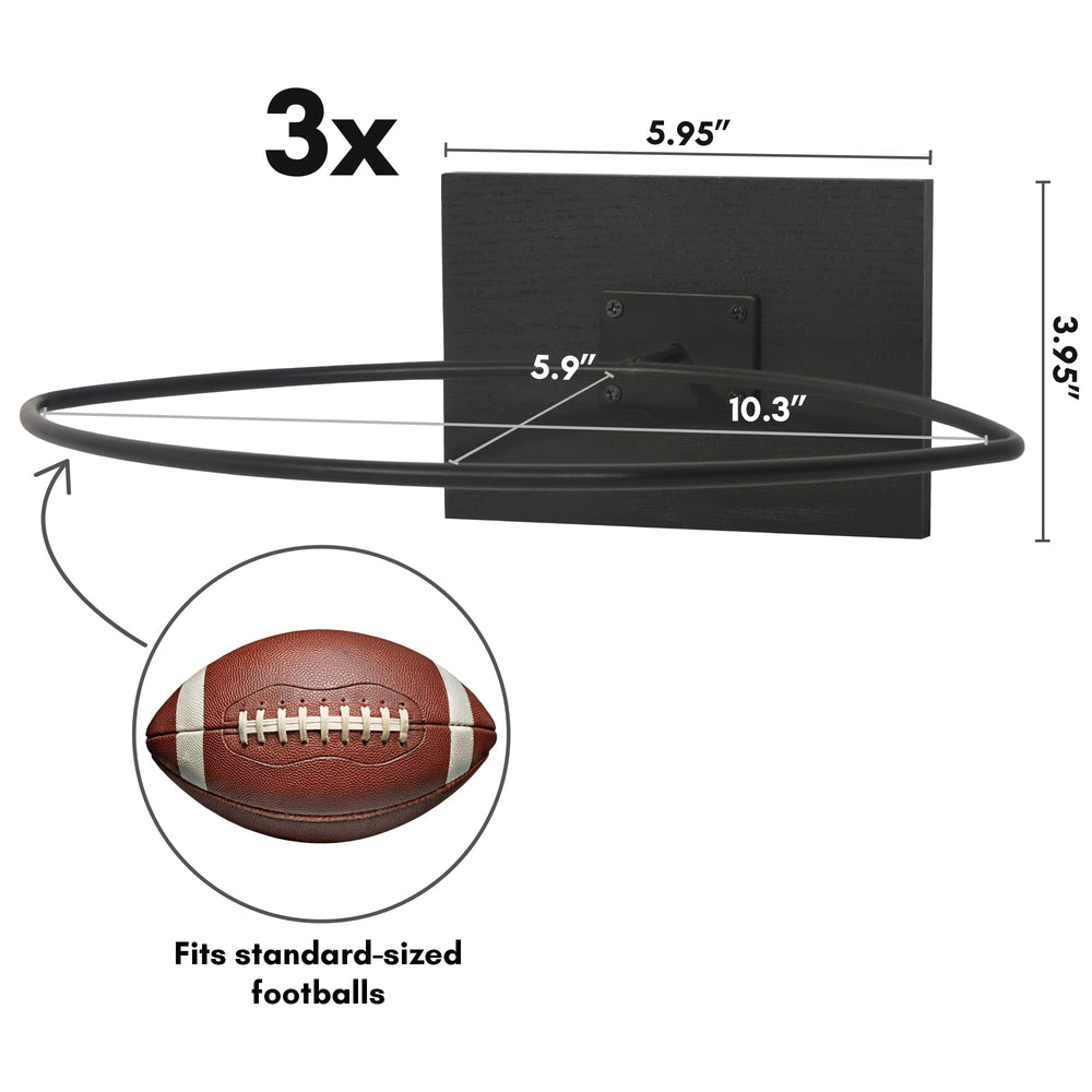 Americanflat close-up of metal ring support holding a football securely on wall